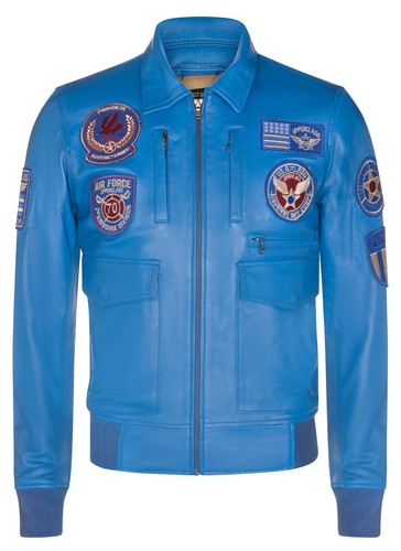 Uomo blu pelle bomber - uomo,