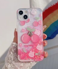 Custodia iPhone glitter liquido rosa ciliegia arancione frutta custodia telefono carina Kawaii
