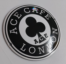 ACE CAFE ENGLAND = porta insegna smaltata MAKELLOS officina garage insegna 12 cm