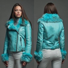 Giacca donna pelle turchese