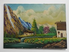 Olio su tela 50x70 PAESAGGIO NATURA MORTA antico quadro dipinto a mano vintage