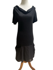 Brunello Cucinelli abito donna pullover nero cashmere e seta collo drappeggiato XS/S