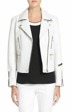 Giacca donna vera pelle elegante biker moto jacket café racer bianca slim fit