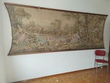 Arazzo GIGANTE cm.367 ANTICO Liberty LANA LINO a MANO Scena Bucolica gobelin