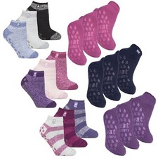 Confezione da 3 calze pantofole da donna taglio basso | supporti calore | calze antiscivolo morbide calde