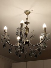 Lampadario a gocce di cristallo fumé vintage anni 50 in buono stato, funzionante