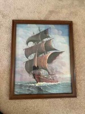 Quadro Andres' Orpinas "Caravella spagnola" firmato (nave/barca a vela/vecchio)