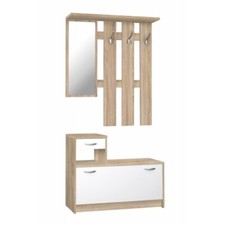 Guardaroba con specchio, 3 ganci appendiabito e scarpiera, 100x180x25cm RUDOLF