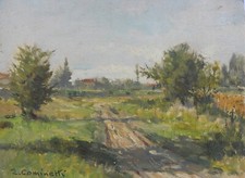 Ernesto COMINETTI (Torino 1900-1990) Pellerina La Marchesa OLIO 22x29 anno 1957