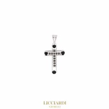 Ciondolo uomo croce oro bianco 18kt e pietra onice