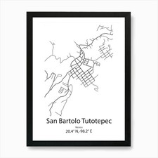 San Bartolo Tutotepec,Mexico Minima Framed Wall Art Poster Canvas Print Picture