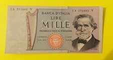 LIRE 1000 MILLE GIUSEPPE VERDI II° TIPO  DECRETO 25 - 3 - 1969  RARA CARTA OCRA