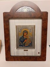 icona bizantina XVII SECOLO Madre Degli Angeli In Argento Riporti Oro 40x56 CM