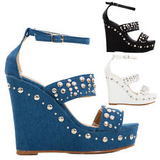 Scarpe donna zeppe zatteroni borchie sandali cinturino ecopelle tacco alto KM005