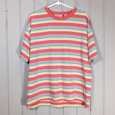 T-shirt uomo girocollo manica corta grande vintage anni 80/90 a righe multicolore 