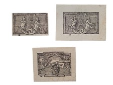 *HH* Lotto 3 Antiche Stampe Libro Antico Putti Stampa Stemma Arpa Incisioni