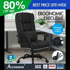 ALFORDSON Sedia da Ufficio Computer Gaming Seduta in Tessuto Reclinabile Nero