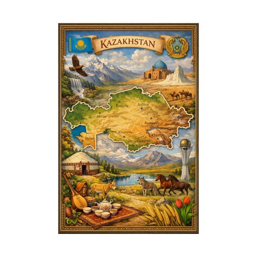 Poster kazakistan mappa di - kazakistan,