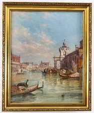 Dipinto antico La Dogana Venezia Alfredo Pollentino XIX secolo