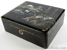 Scatola vecchia in legno porta oggetti nera,cofanetto vintage dipinto a mano a34