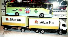 57-C 1 Bus + 1 camion birra - Lübzer Biere - SETRA Mercedes ATEGO JAKO KIA 1:87