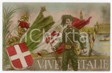 1920 ca VENEZIA Bersagliere con bandiera Regno d'Italia VIVE L'ITALIE Cartolina