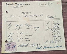 " ANTONIO WASSERMANN " MACELLAIO _TRENTO 1925 _ FATTURA per la CUCINA MUNICIPALE