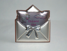 quadretto nascita in argento lucido e satinato retro legno disegno cicogna 