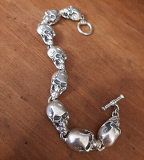 BRACCIALE UOMO ARGENTO 925 massiccio fatto a mano teschi catena 59 gr 