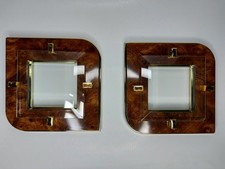 Coppia Cornici In Finta Radica E Ottone Con Vetro Vintage Made In Italy