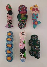 Lotto set 6 fermagli fermacapelli murrine fimo fatti mano bimba bambina