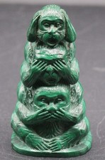Scultura In Malachite Verde Tre Scimmie Sagge Alta 6,6 cm 126 g PERFETTA