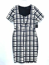 Zara Quadri Matita Vestito Tubino Taglia M Ref 9494 223