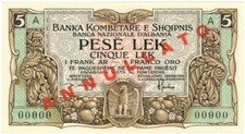 1 FRANCO ORO BANCA NAZIONALE D'ALBANIA PROTETTORATO ITALIANO 1926 FDS-/FDS