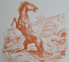 ALFRED KUBIN "cavallo impaurito davanti a un serpente" litografia sanguigna 1970