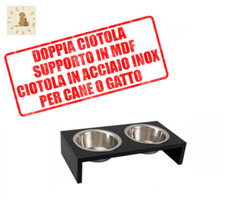 DOPPIA CIOTOLA Rialzata con Supporto in Legno MDF per Cane o Gatto 2x650 mL NERO