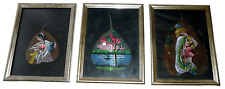 lotto 3 piccoli QUADRI dipinto su foglie  artigianato orientale   arte
