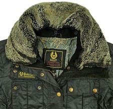 Giacca donna HOT BELSTAFF @ BIKER slim PELLICCIA PARKA collo FODERATA CERATA NERA 44 M