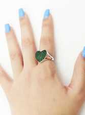 ANELLO CUORE CON ZIRCONI VERDE IN ARGENTO 925 RODIATO IN ORO BIANCO 18KT