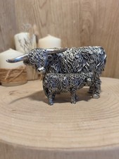 Figura ornamento mucca e vitello delle Highlands resina argento Langs regalo
