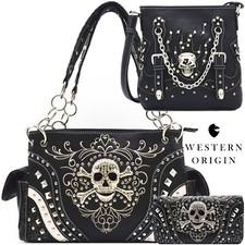 Borsa a tracolla donna punk gotica teschio incrociato gotica portafoglio nero