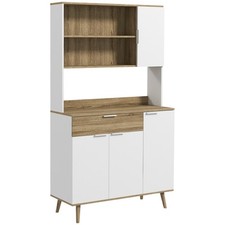 HOMCOM Credenza Moderna con Armadietti e Cassetto 98x39x180cm Bianco e Legno