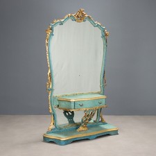 Consolle con Specchio Antica Legno Intagliato e Dorato Cassettino XX Secolo