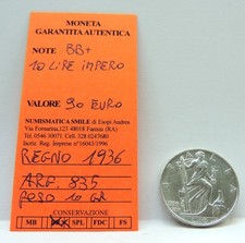 MONETA ARGENTO 10 LIRE IMPERO REGNO D'ITALIA 1936 PESO 10 GR. COND. "BB+"