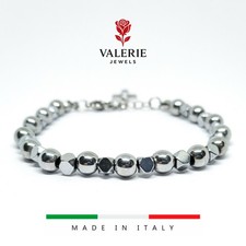 Bracciale argento DONNA UOMO sfere acciaio EMATITE croce moschettone idea regalo