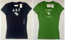 T-shirt donna Abercrombie & Fitch grafica con applicazioni logo A&F alce taglia XS S nuova