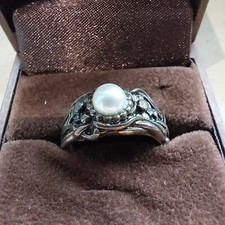 Anello Trollbeads Art Nouveau in argento con perla 