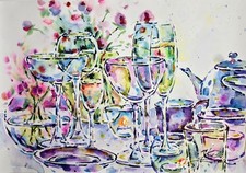 Dipinto ad acquerello in vetro