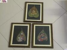 STOCK N 3 QUADRI IN LEGNO ANTICATO CON IMMAGINI DI DONNE INDIANE SU SFONDO NERO
