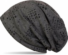 Cuffia beanie dal look vintage used destroyed con piccoli fori, slouch longbeani